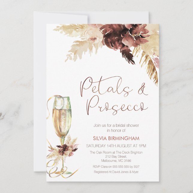 Invitación Pétalos de vidrio de Boho floral Ducha de novia Pr (Anverso)