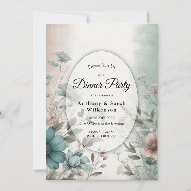 Invitación Pétalos Dusky y floral suave de serenidad (Anverso)