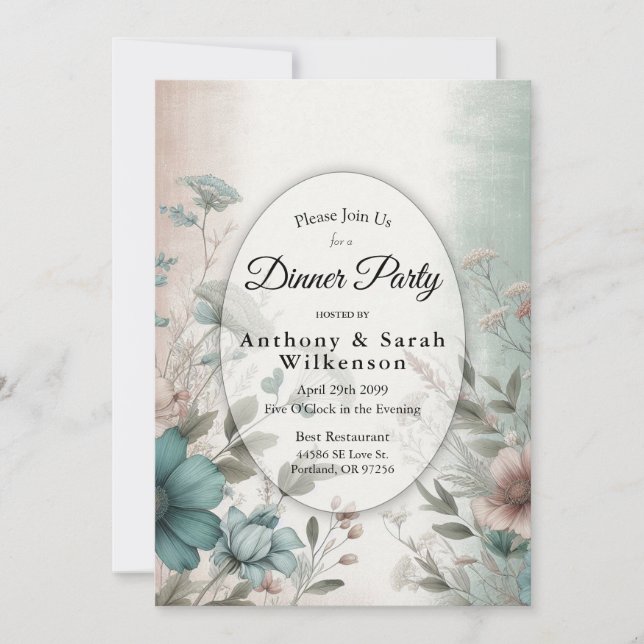 Invitación Pétalos Dusky y floral suave de serenidad (Anverso)