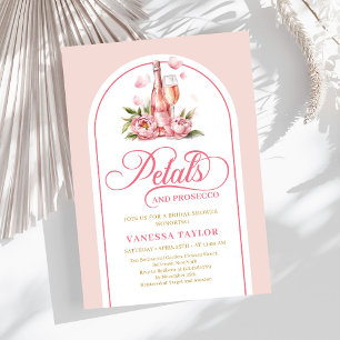 Invitación Pétalos elegantes y prosecco invitan con tonos ros