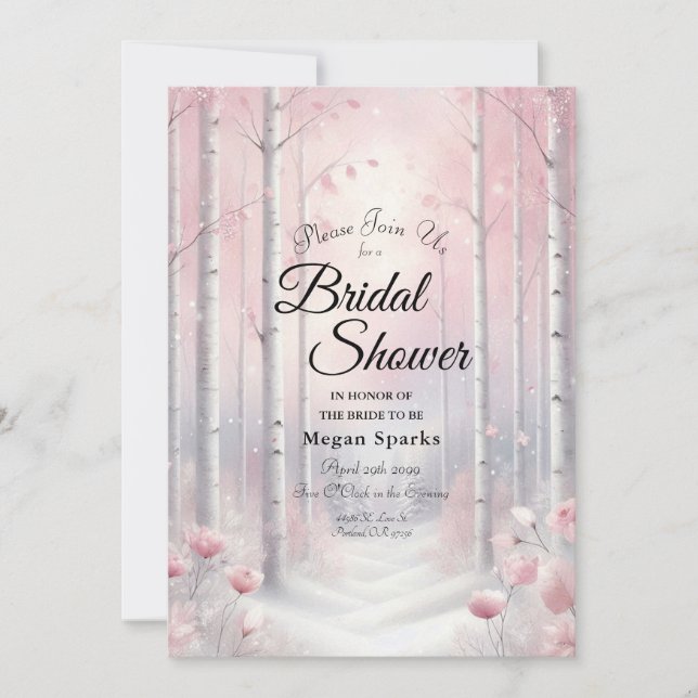 Invitación Pétalos escarchados en una ducha de novias en Wood (Anverso)