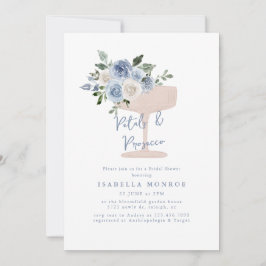 Invitación Pétalos florales azules y ducha de novia Prosecco