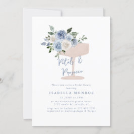 Invitación Pétalos florales azules y ducha de novia Prosecco