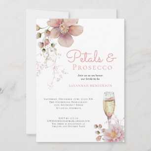 Invitación Pétalos florales rosados y ducha de novia Prosecco