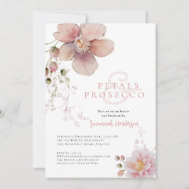 Invitación Pétalos florales rosados y ducha de novia Prosecco
