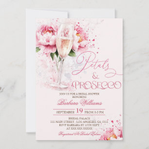 Invitación Pétalos florales rosados y ducha de novia Prosecco