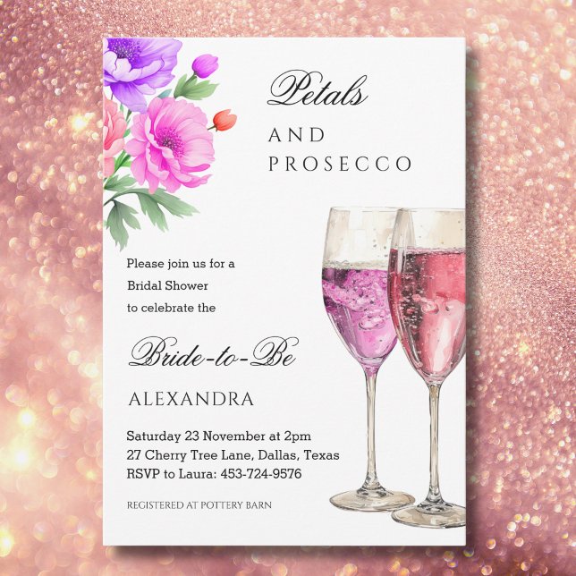 Invitación Pétalos florales rosados y ducha de novia Prosecco (Subido por el creador)