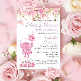 Invitación Pétalos florales rosados y ducha de novia Prosecco