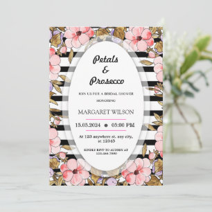 Invitación Pétalos florales rosados y ducha de novia Prosecco