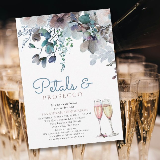 Invitación Pétalos florales y ducha de novia azul Prosecco (Subido por el creador)