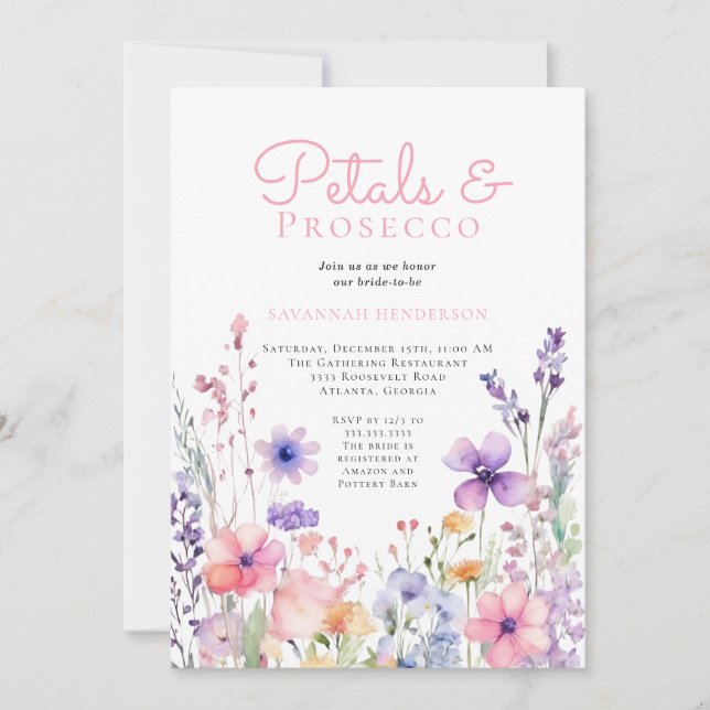 Invitación Pétalos florales y ducha de novia floral Prosecco (Anverso)