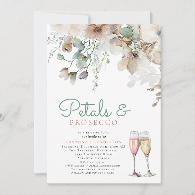 Invitación Pétalos florales y ducha Verde azulada de novias P (Anverso)