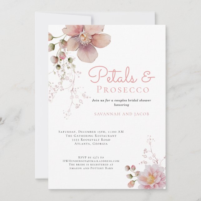 Invitación Pétalos florales y duchas nupciales de parejas de  (Anverso)
