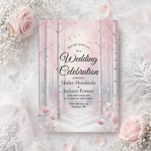 Invitación Pétalos Helados en una Boda de Bosque Invernal