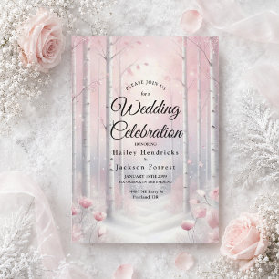Invitación Pétalos Helados en una Boda de Bosque Invernal