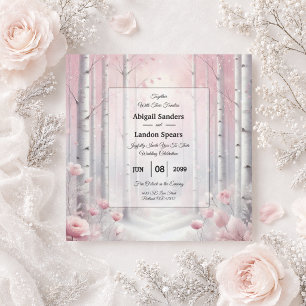 Invitación Pétalos Helados en una Boda de Bosque Invernal