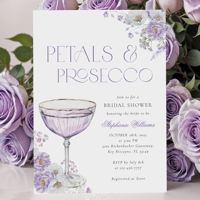Invitación Pétalos morados y ducha de novia Prosecco (Subido por el creador)