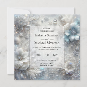 Invitación Pétalos Nevados en Flor Congelada de Boda