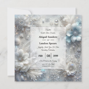 Invitación Pétalos Nevados en Floración Congelada Boda