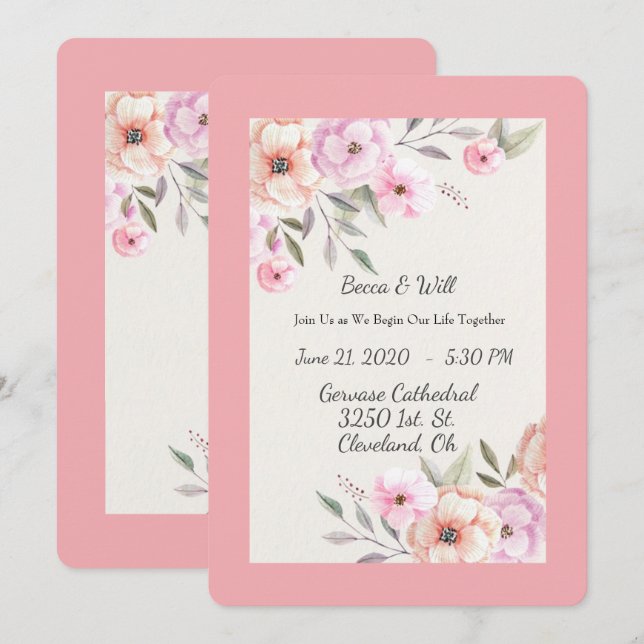 Invitación Pétalos pastel bonitos (Anverso / Reverso)