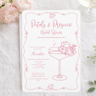 Invitación Petalos Prosecco Rosa Despedida de Soltera Dibujad