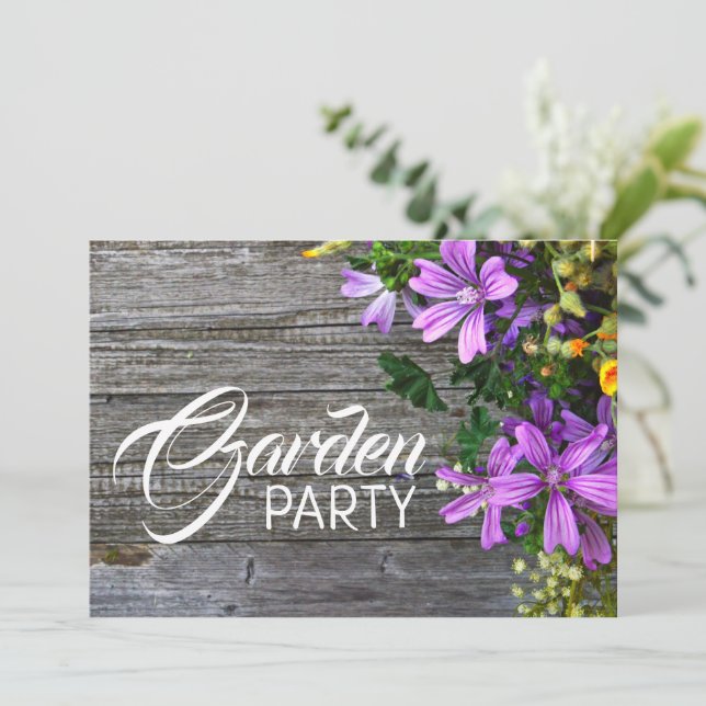 Invitación Pétalos púrpuras rusos, Fiesta de jardín (Anverso de pie)