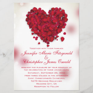 Invitación Pétalos rojos Boda del corazón de amor