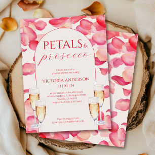 Invitación Pétalos rosados de Rubor y ducha de novia Prosecco