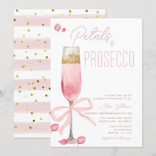 Invitación Pétalos rosados de vaca y ducha de novia Prosecco