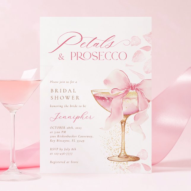 Invitación Pétalos rosados de vaca y ducha de novia Prosecco (Subido por el creador)