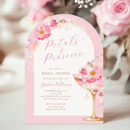 Invitación Pétalos rosados y ducha de novia Prosecco