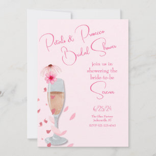 Invitación Pétalos rosados y ducha de novias Prosecco