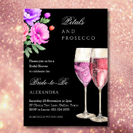 Invitación Pétalos rosados y negros y ducha de novias Prosecc