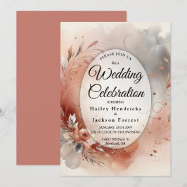 Invitación Pétalos ruborizados y Boda de Swirls plateado