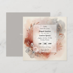 Invitación Pétalos ruborizados y Boda de Swirls plateado
