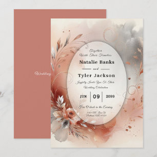 Invitación Pétalos ruborizados y Boda de Swirls plateado