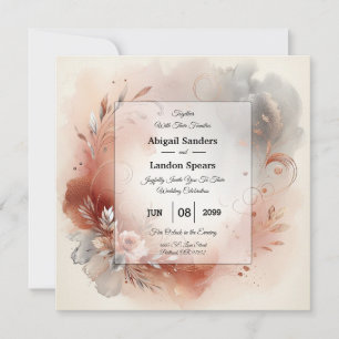 Invitación Pétalos Sonrojados y Remolinos de Plata Boda