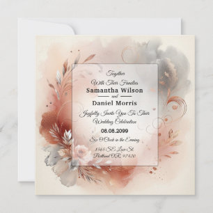 Invitación Pétalos Sonrojados y Remolinos de Plata Boda