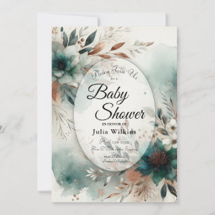 Invitación Pétalos Turquesa en Flor de Bronce Baby Shower