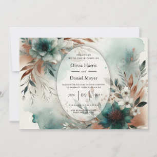 Invitación Pétalos Turquesa en Flor de Bronce Boda