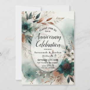 Invitación Pétalos verde azulados en Fiesta del aniversario d