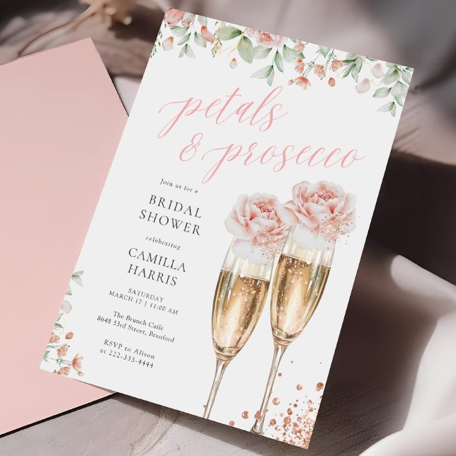 Invitación Pétalos y ducha de novia en Rubor floral Prosecco (Subido por el creador)