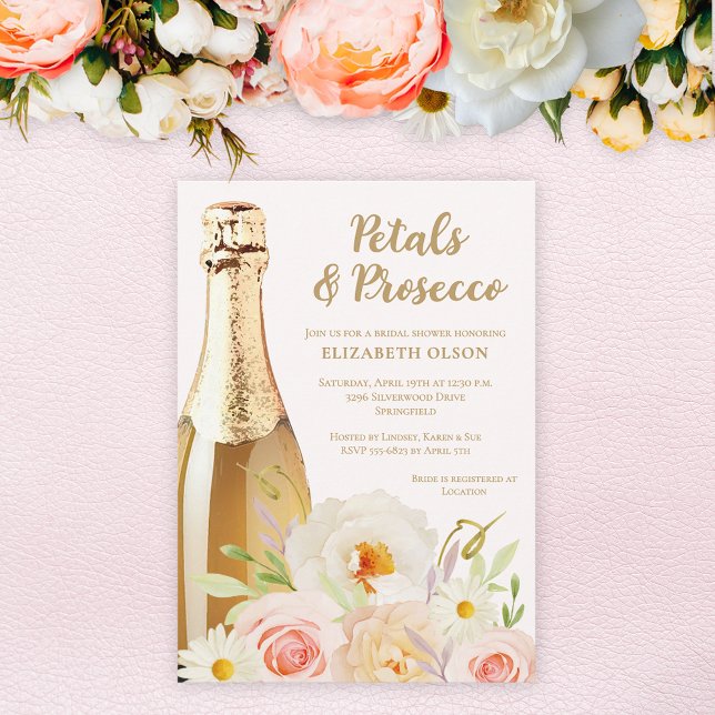 Invitación Pétalos y ducha de novia floral Prosecco Garden (Petals and Prosecco blush garden flowers bridal shower invitations, INSTANT DOWNLOAD and/or PRINTED)
