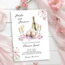 Pétalos y ducha de novia floral rosada Prosecco