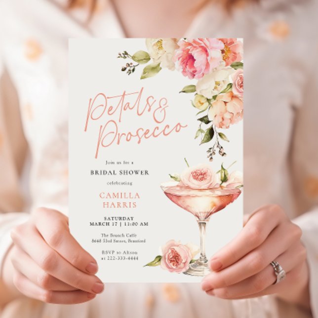 Invitación Pétalos y ducha de novia floral rosada Prosecco (Subido por el creador)