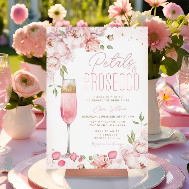 Invitación Pétalos y ducha de novia floral rosada Prosecco (Subido por el creador)