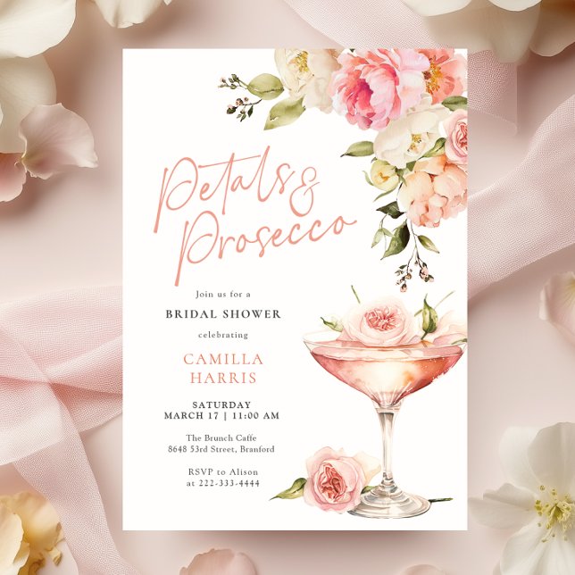 Invitación Pétalos y ducha de novia floral rosada Prosecco (Subido por el creador)