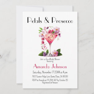 Invitación Pétalos y ducha de novia floral rosada Prosecco