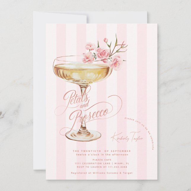 Invitación Pétalos Y Ducha De Novias De Floral Rosa Prosecco (Anverso)