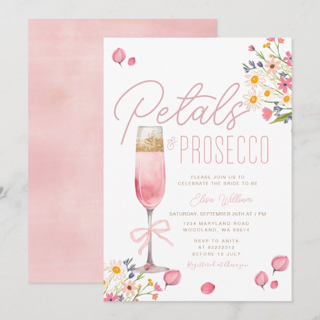 Invitación Pétalos y ducha de novias Prosecco Brunch (Anverso / Reverso)